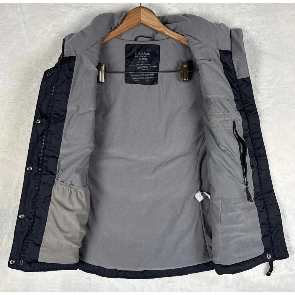 L.L.Bean Womens M Goose Down Puffer Vest Black Snap Front‎ Warm Cozy Preppy Chic